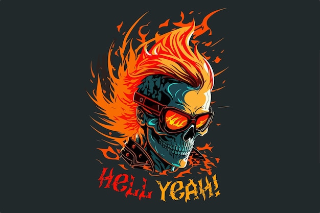 Art de cavalier de flamme de crâne de vecteur pour t-shirt
