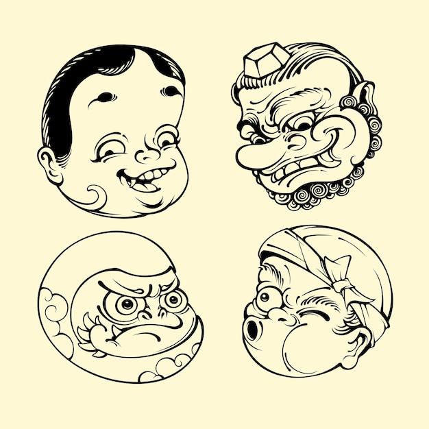 Art de contour vectoriel de masque d'actif japonais