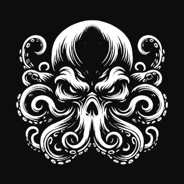 Art Dark Octopus Bête Tentacules Crâne De Calmar Horreur Tatouage Grunge Illustration De Style Vintage