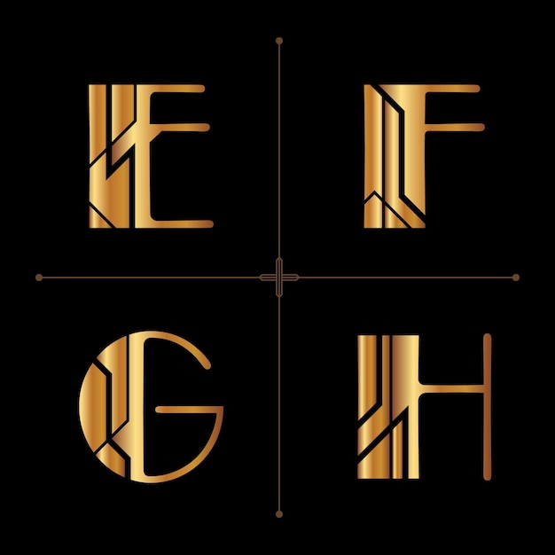 Vecteur art déco alphabet design lettres vecteur vintage efgh