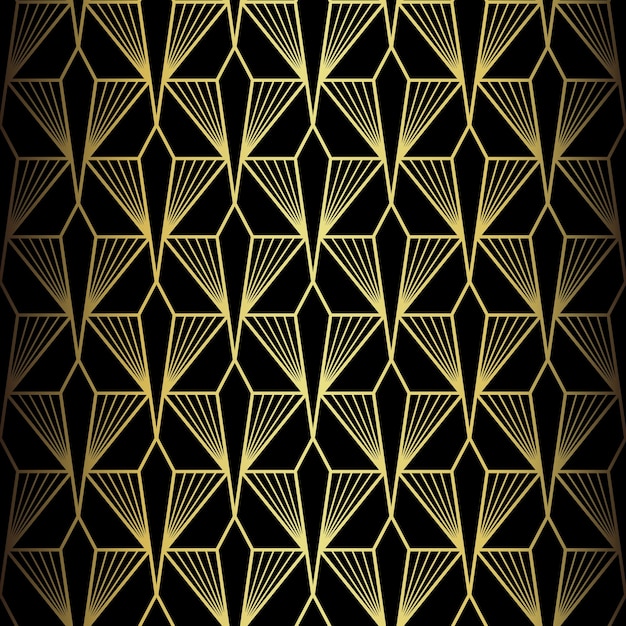 Art Deco Pattern Vector Background Dans Le Style Des Années 1920 Texture Noire Dorée Ventilateur Ou Forme De Feuille De Palmier Fond 3d