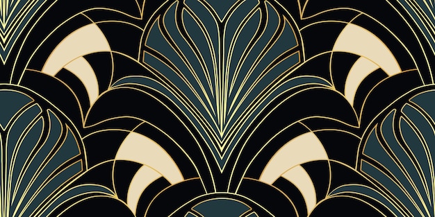 Vecteur art deco style retro seamless pattern fond de vecteur de luxe avec des lignes métalliques dorées toile de fond vintage élégante pour le papier d'emballage de décoration de maison stationnaire d'affaires textiles