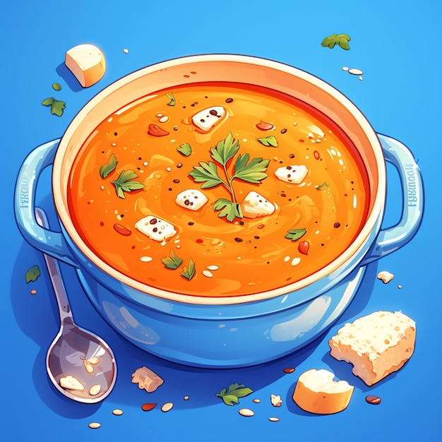 Vecteur art du dessin animé du bol de soupe de citrouille lisse