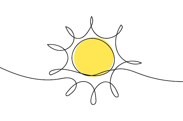 Art Du Soleil En Ligne Continue Esquisse En Ligne Unique Concept De Voyage D'été Ensoleillé Icône Temps Chaud Et Lumineux