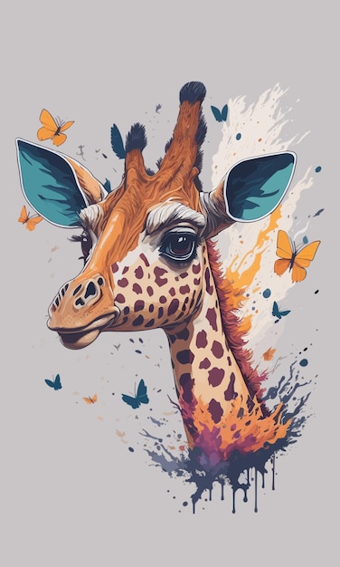 Art Fantastique Avec Visage Girafe Et Papillons