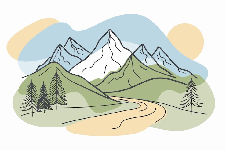 Vecteur l'art d'une ligne des aventures dessin de montagne décoration murale de ligne continue minimale abstraite