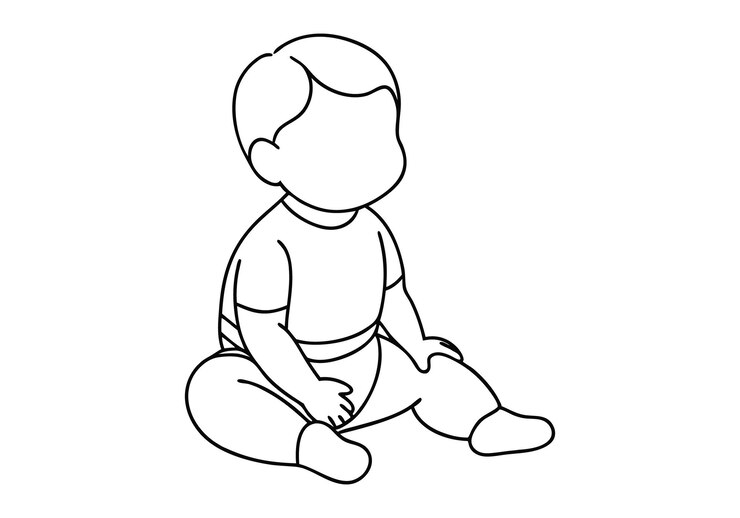 Vecteur art en ligne continue d'un bébé garçon assis design minimaliste et adorable