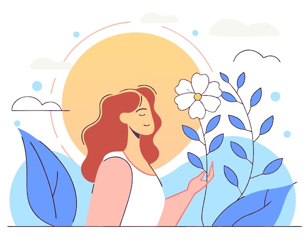 Art en ligne continue femme avec illustration de fleurs