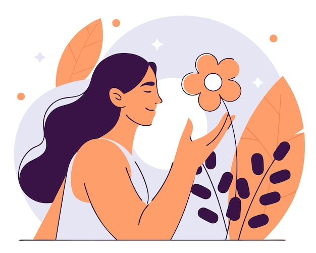 Art en ligne continue femme avec illustration de fleurs