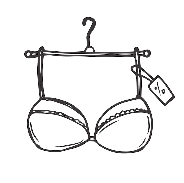 Vecteur l'art de la ligne de doodle de la main et du soutien-gorge du porte-vêtements