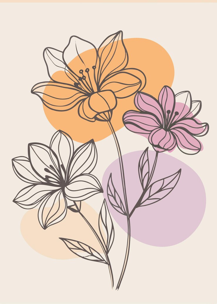 Vecteur l'art d'une ligne du dessin de fleur décor mural d'art de ligne continu minimal abstrait