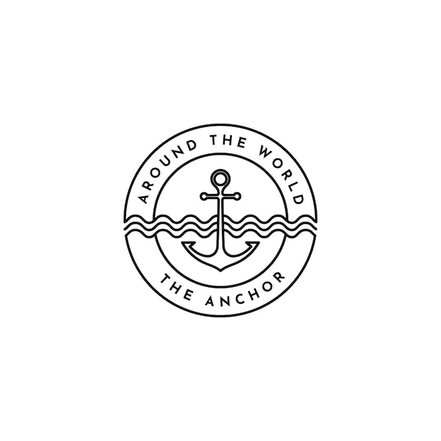 Vecteur l'art de la ligne de l'emblème de l'anchor ship logo vector design illustration concept de pirates et de garde-côtes maritime