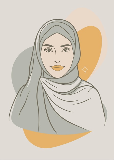 Art d'une ligne de femmes hijabi dessinant Décor mural de ligne continue minimale abstraite