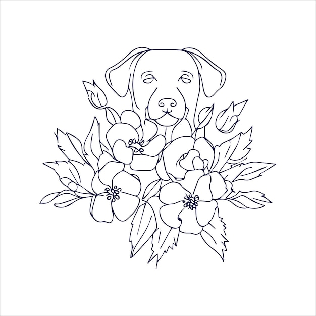 Art de la ligne de fleurs de rose de chien dessiné à la main