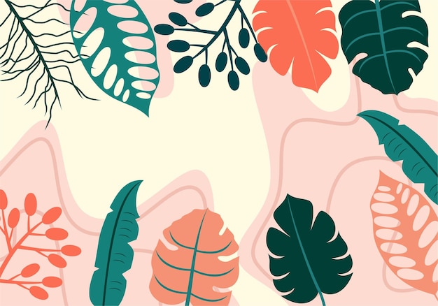 Art en ligne florale plat feuilles tropicales à l'arrière-plan