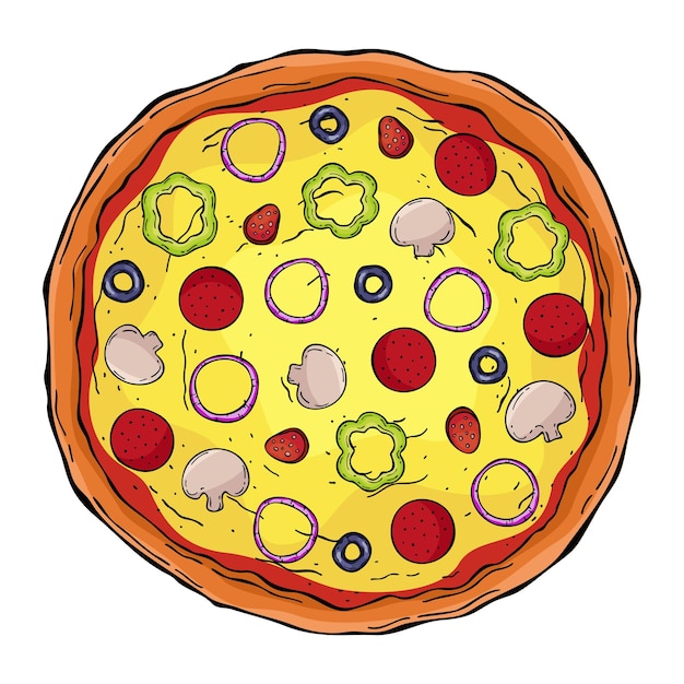 L'art en ligne de la pizza colorée suprême isolée sur fond blanc