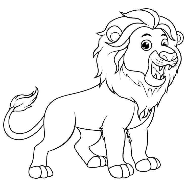 Vecteur l'art de la ligne rugissante du lion de dessin animé