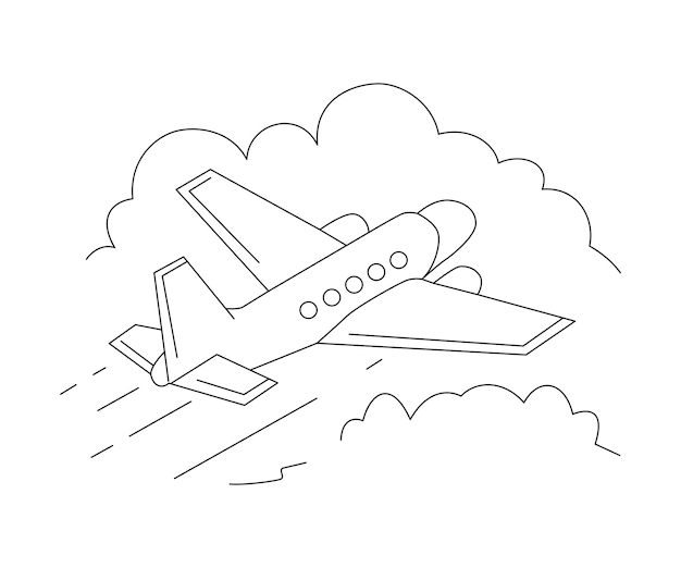 Art linéaire de l'avion avec illustration d'art vectoriel des nuages