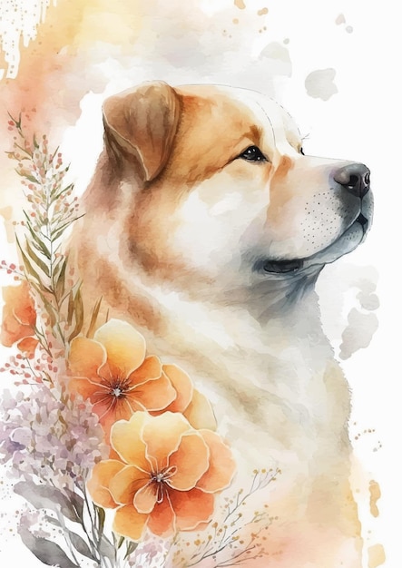 Art mural aquarelle Akita Inu pour les amoureux des chiens