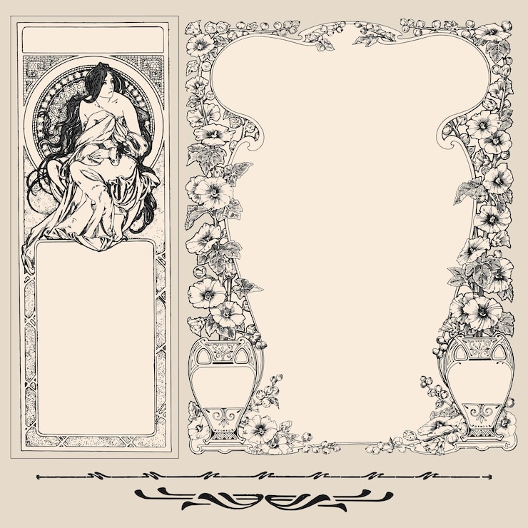 Vecteur art nouveau cadres ornementaux vieux rétro vintage illustration affiche modèle conception éléments vectoriels