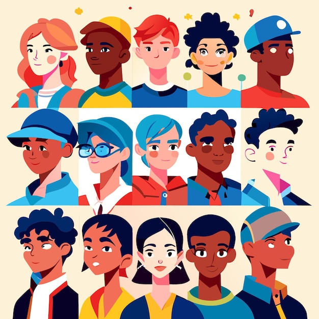 Art Numérique Groupe Diversifié De Jeunes Personnages