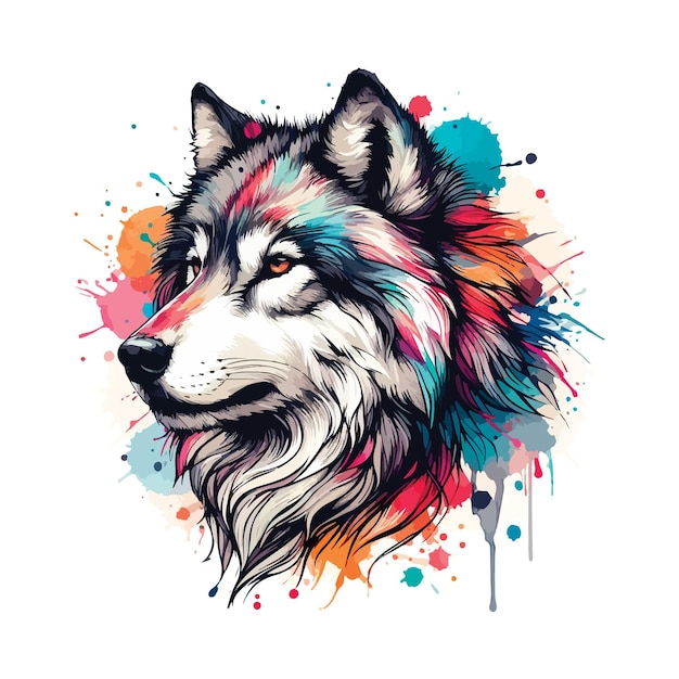 Art Numérique De La Tête De Loup Dans Le Style Aquarelle Illustration