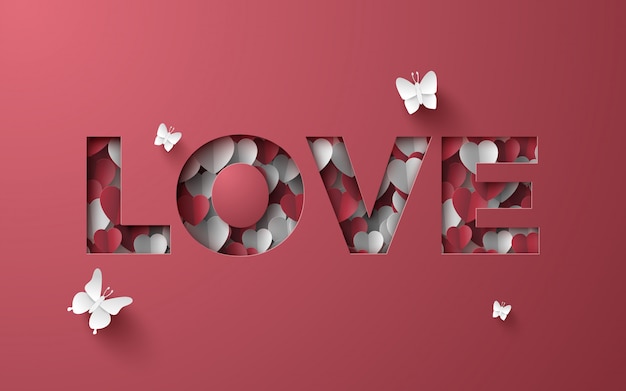 Vecteur art en papier d'amour couverture en papier mini coeur