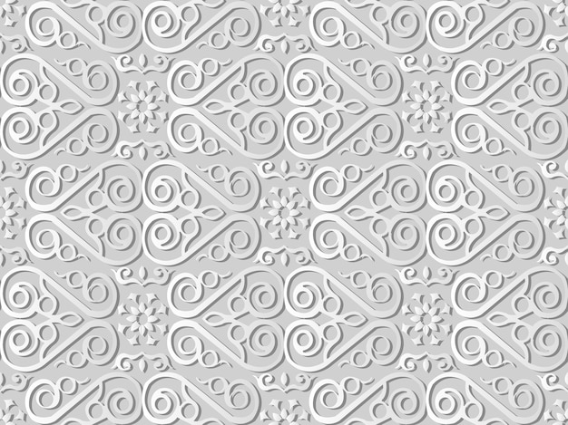 Vecteur art de papier blanc 3d vérifiez la fleur de vigne de cadre croisé de courbe en spirale, modèle de décoration élégant.