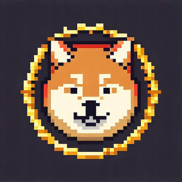 Vecteur l'art des pixels du logo de shiba inu la pièce de shiba chien shiba inu crypto