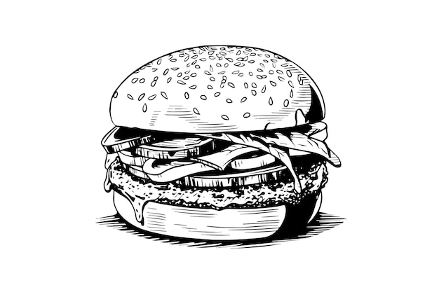 Art De Style De Gravure De Hamburger Illustration Vectorielle Dessinée à La Main De Hamburger