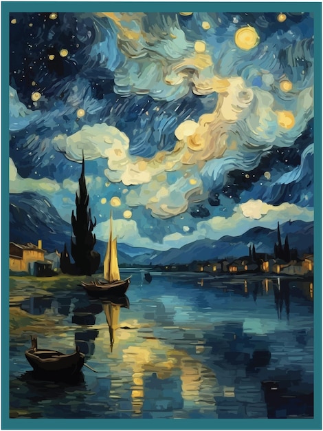 Vecteur art style personnalisé ciel nocturne plein d'étoiles et d'œuvres d'art vectorielles colorées