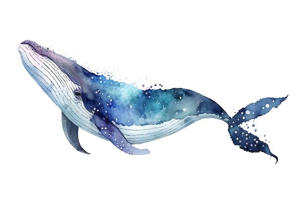 Vecteur art vectoriel de baleine bleue isolé sur fond blanc faune océanique illustration nautique de dessin animé style marin pour le logo ou la décoration de la carte de voeux