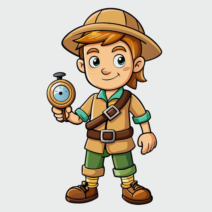Vecteur art vectoriel de dessins animés de cute boy en tant qu'explorateur avec une boussole