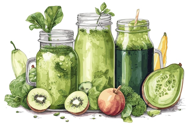 Vecteur art vectoriel doodles fruits légumes aliments verts biologiques boissons fruits produit pomme biologique en bonne santé