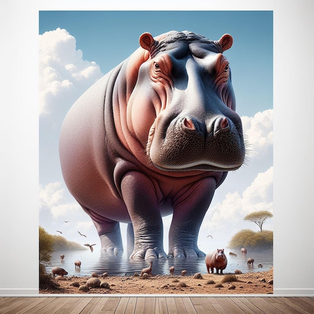 Art Vectoriel Hyperréaliste Faune Africaine Animal Hippopotame Isolé Fond Blanc