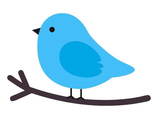 Art vectoriel minimal d'un oiseau bleu assis sur une branche dans un style de conception propre