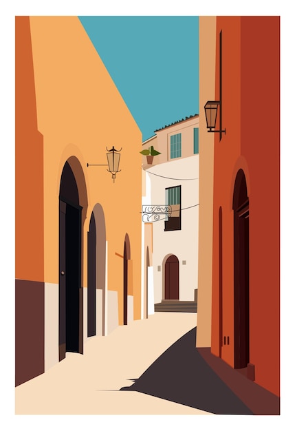 Art Vectoriel Minimal D'une Vieille Ville Dans Illustrator