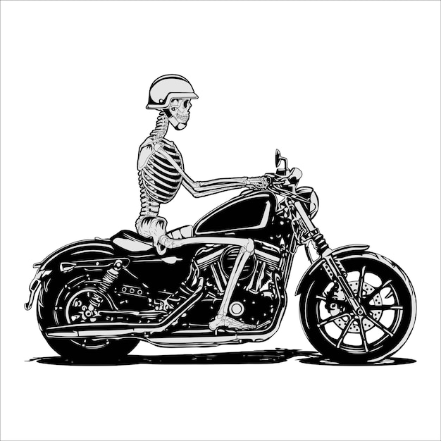 Art Vectoriel De La Moto à Cheval Sur Un Squelette