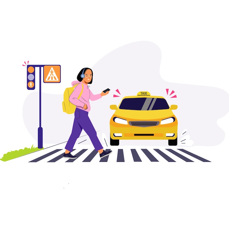 Vecteur art vectoriel des piétons et des taxis près du passage à zèbres