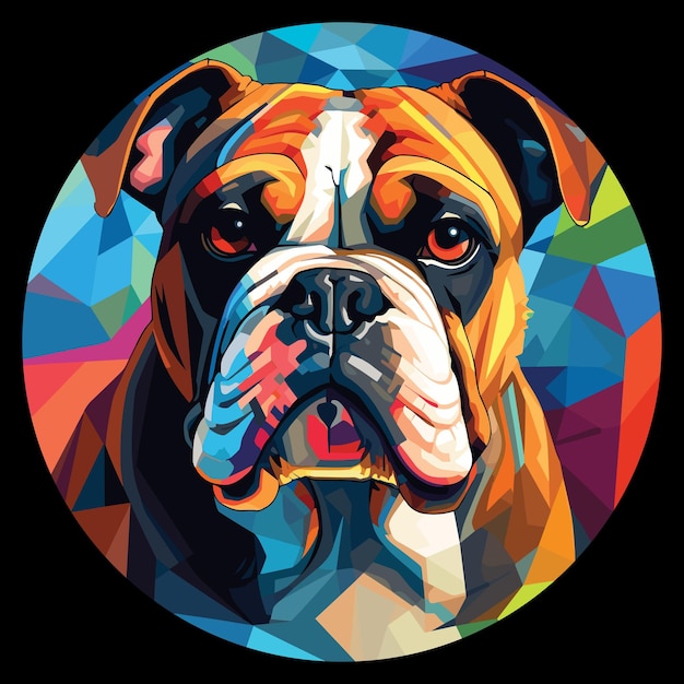 Vecteur art vectoriel d'une race de chien bulldog wpap et style cubiste à l'intérieur d'un cadre circulaire