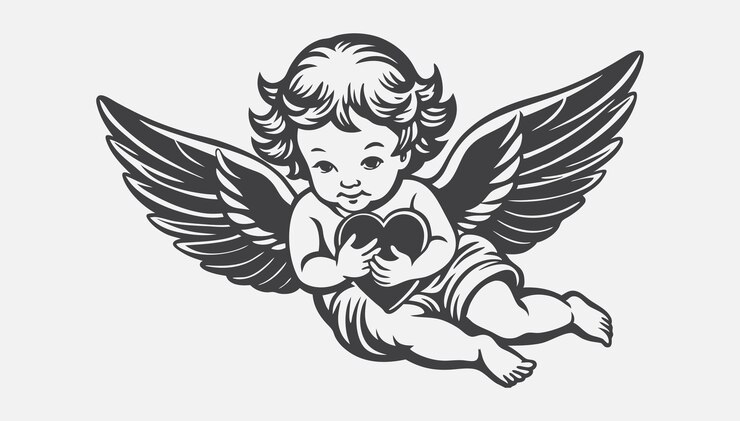 Vecteur l'art vectoriel de la silhouette du cœur de bébé ange amour pur bébé divin chérub illustration enfant céleste