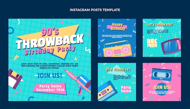 Article Instagram D'anniversaire Nostalgique Au Design Plat Des Années 90