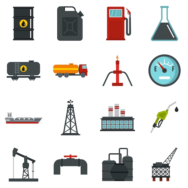 Articles de l'industrie pétrolière mis à icônes plates