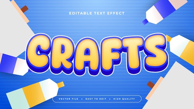Artisanat blanc jaune et bleu style de police d'effet de texte 3D modifiable