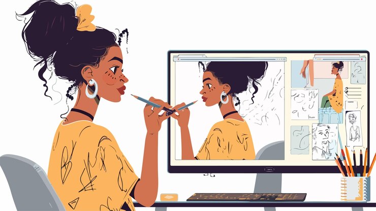 Vecteur artiste numérique professionnel avec stylet pour la conception créative