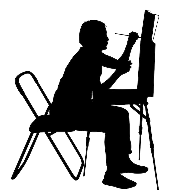 Vecteur artiste silhouette au travail sur un fond blanc