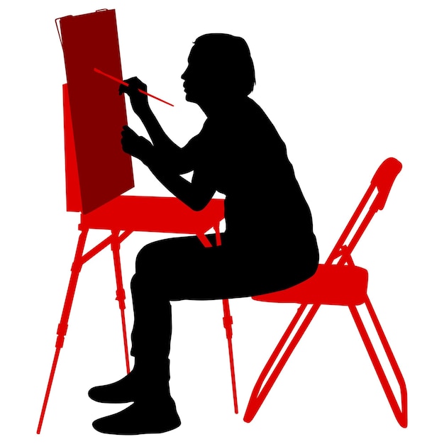 Vecteur artiste silhouette au travail sur un fond blanc