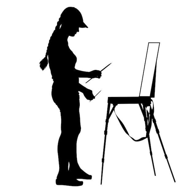 Vecteur artiste silhouette au travail sur une illustration vectorielle de fond blanc