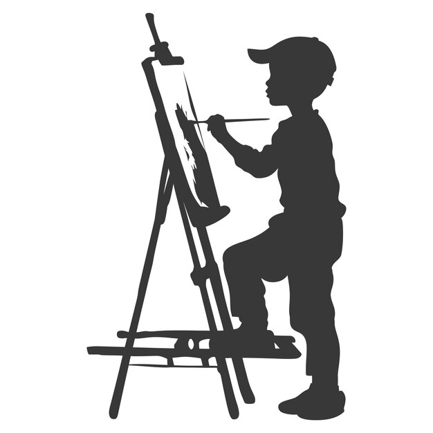 Vecteur l'artiste de la silhouette peint en action, couleur noire seulement.
