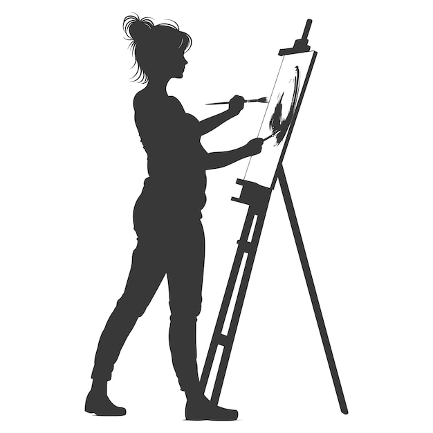 Vecteur artiste de silhouettes femmes peignant en action couleur noire seulement